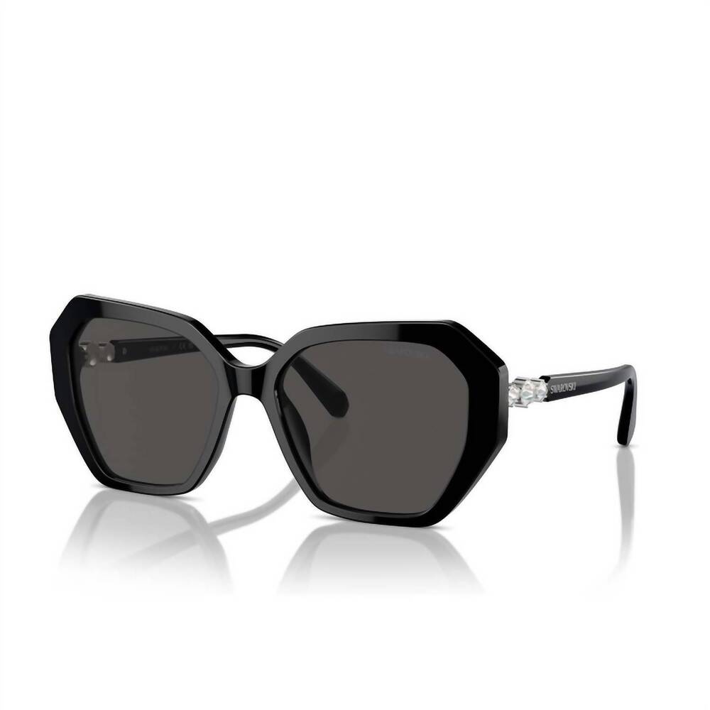 NEW SWAROVSKI women's oval with crystal embellish sunglasses in 100187 - black/